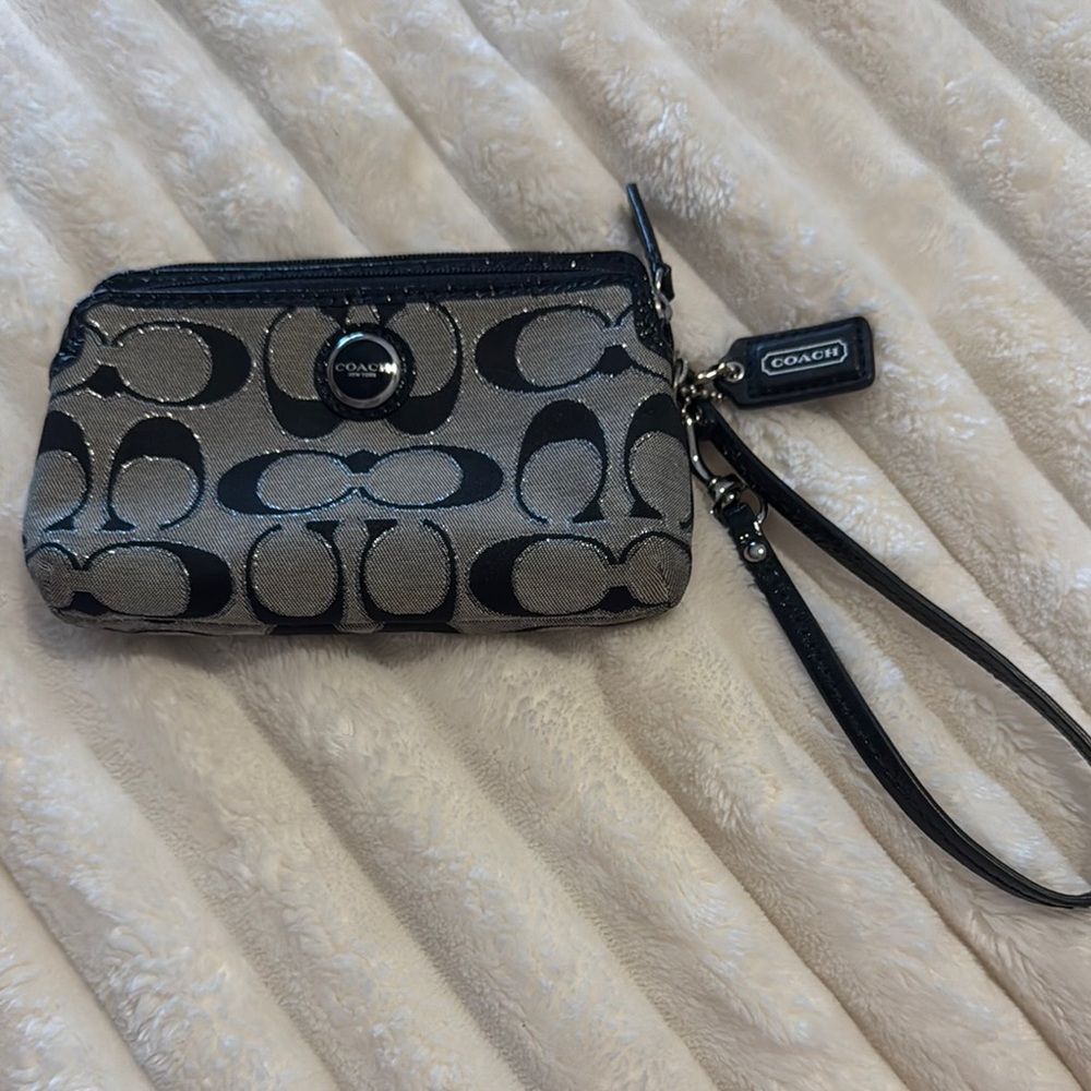 Coach Signature Black and Gray Wristlet